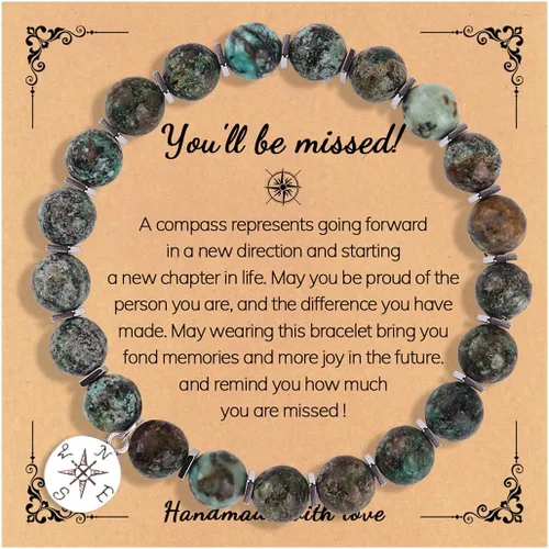 Long tiantian Regalos de jubilación para compañeras de trabajo, pulsera de brújula de piedra natural para despedida, despedida de despedida,