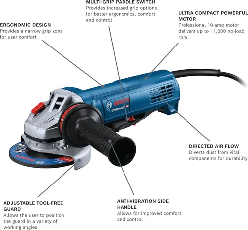 Miniatura 2 de Bosch GWS10-450P Amoladora angular ergonómica de 4-1/2 pulgadas con interruptor de paleta