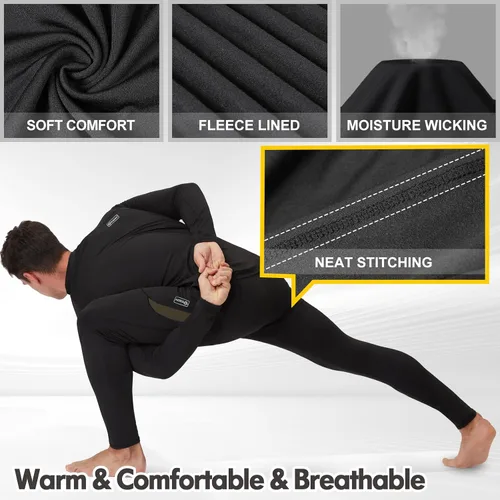 Miniatura 2 de romision Thermal Underwear for Men Long Johns Fleece Lined Hunting Gear Bottom Top Set Base Layer for Cold Weather XS-4XL