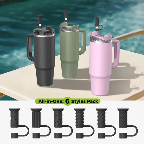 Miniatura 5 de 6 piezas de tapas con base de succión para pajitas, 0.4in/10mm, topper para pajitas para vaso Stanley 30/40 oz, negro