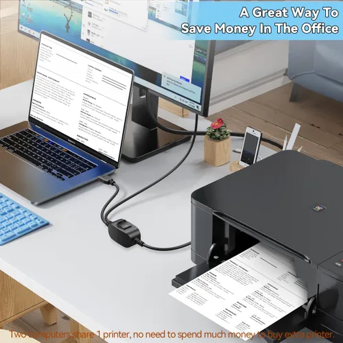 Miniatura 5 de Herfair Divisor de impresora para dos computadoras USB A Splitter 1 en 2 salidas para compartir una impresora/escáner/máquina de fax/periféricos USB