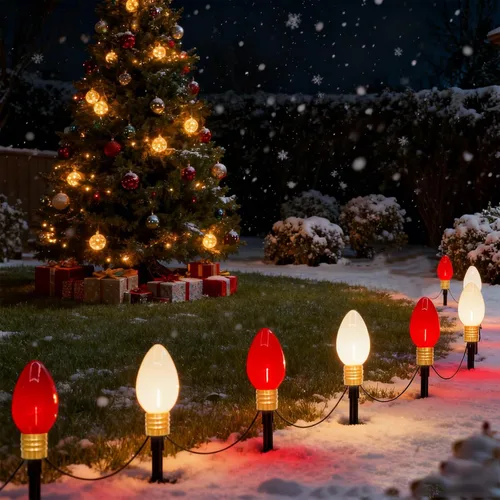 Miniatura 13 de Luces de camino de Navidad Jumbo C9 para exteriores, luces de Navidad jumbo de 7 pies con estacas de marcador de camino y 4 bombillas LED