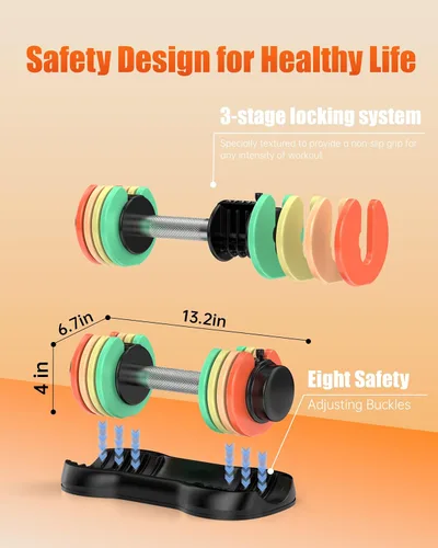 Miniatura 2 de Uboway Adjustable Dumbbell Set, Pair 12.5LB/22.5LB, 5-IN-1 Free Weight Set with Rainbow-Colored Weight Plates & Anti-Slip Handle for Home Gym