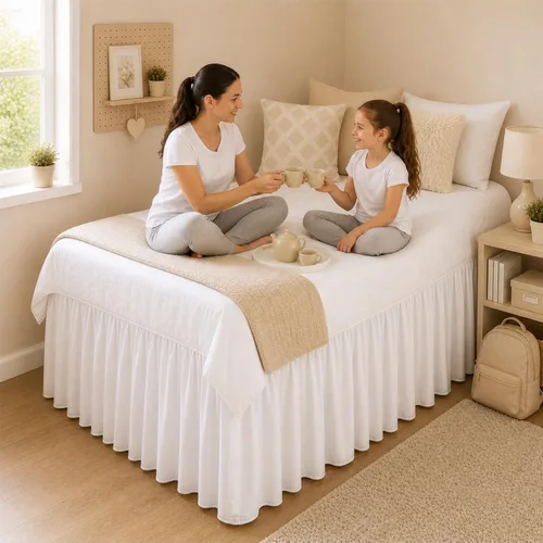 Miniatura 5 de Faldas de cama para dormitorio universitario Serie 1000 Twin XL Extra Largas con Volantes y Esquina Dividida Diseño Elegante Microfibra Cepillada