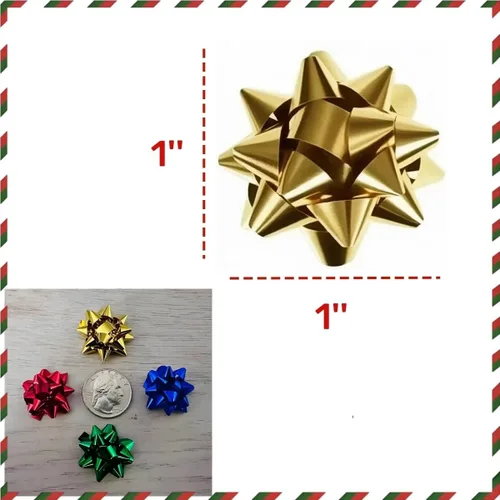 Miniatura 2 de 150 mini lazos de regalo de 1 pulgada, lazo pequeño de estrella de 1 pulgada, autoadhesivo pequeño metálico para envolver regalos, caja de regalo