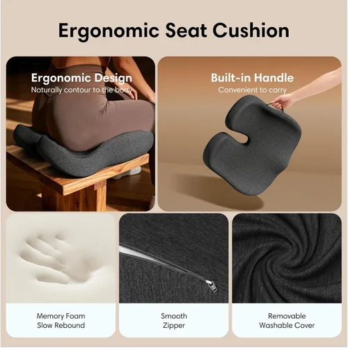 Miniatura 3 de Cojín de asiento de espuma viscoelástica para silla de oficina, automóvil, silla de ruedas y avión – Almohada de alivio del dolor de ciática, coxis