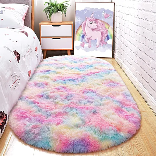 Miniatura 16 de Junovo - Alfombra de felpa ultra suave lavable, antideslizante, ovalada para guardería, dormitorio de niños y decoración del hogar (2x5 pies, gris)