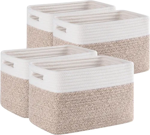 Miniatura 7 de Paquete de 4 cestas de almacenamiento para organizar, cestas tejidas para estantes, perfectas para juguetes, libros, toallas y ropa, cestas