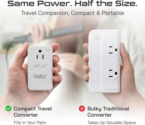 Miniatura 4 de Ceptics Convertidor de voltaje reductor de 200 W – Convertidor de voltaje de 220 V a 110 V para rizador, alisador, cargador – Carga rápida USB-A y C