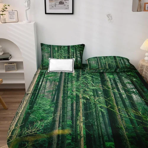 Miniatura 2 de Forest Sheets K8-&-189 - Juego de sábanas y fundas de almohada de tamaño individual, sábanas y fundas de almohada con patrón de color verde árbol