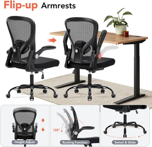 Miniatura 3 de Silla de oficina ergonómica, silla de escritorio para computadora con soporte lumbar ajustable, silla de oficina de malla transpirable con Negro