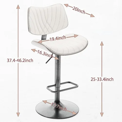 Miniatura 2 de Juego de 2 taburetes de bar giratorios de 360°, taburetes de bar modernos de mediados de siglo, altura de mostrador ajustable, sillas de bar Negro