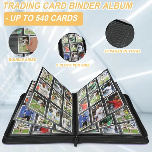 Miniatura 5 de Carpeta para Tarjetas Coleccionables, Carpeta Álbum de Colección de Tarjetas con 540 Bolsillos de Carga Lateral, Carpeta Álbum de 9 Bolsillos