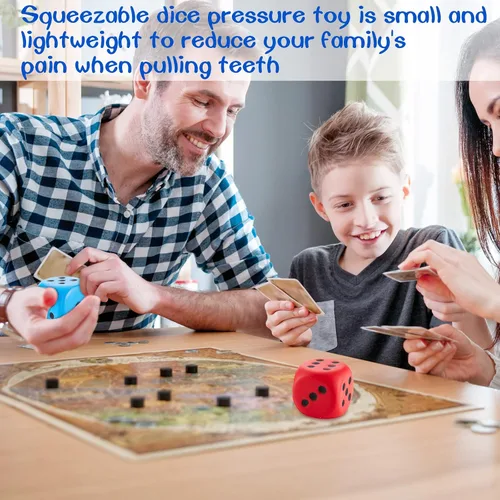 Miniatura 5 de Zomiboo 2 dados grandes de espuma de 2.3 pulgadas para el aula, gigantes de 6 caras, decoración de fiesta de casino, juguete para aliviar la azul