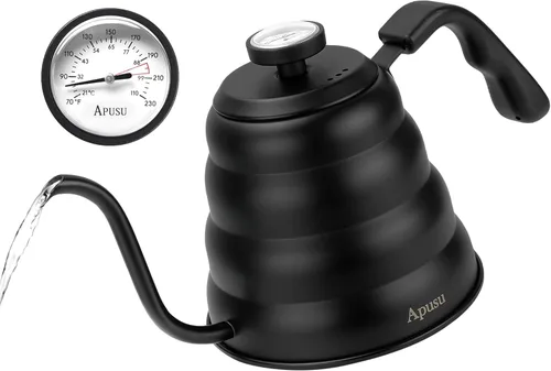 Miniatura 9 de Hervidor de Vertido para Café de Goteo Manual y Té con Termómetro 28oz Hervidor de Cuello de Cisne con Control de Flujo Hervidor de Agua de Acero
