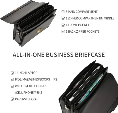 Miniatura 4 de Maletines para hombres de negocios maletín de cuero con bloqueo negro portátil Messenger Bag Abogado Estuche rígido