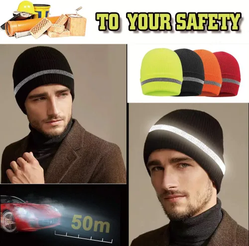 Miniatura 4 de Hi Vis - Gorro de seguridad para personalizar tu logotipo, gorro de punto de invierno con tiras reflectantes unisex
