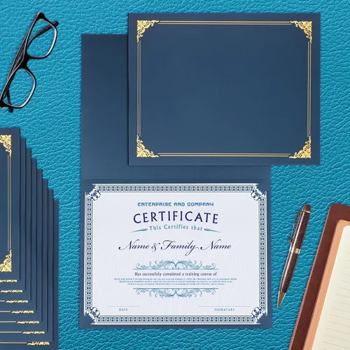 Miniatura 7 de Paquete de 10 soportes para certificados, cubiertas de certificado azul marino, soportes para diploma, carpetas de certificados con borde de lámina