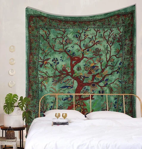 Miniatura 17 de Popular Handicrafts Tree Of Life - Tapiz psicodélico hippie de tamaño individual para colgar en la pared, diseño de maditación india, gitano, Azul