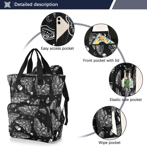 Miniatura 2 de MNSRUU Bolsa de pañales Cráneo Bolsa de pañales Mochila Bolsa de pañales de viaje para bebé Bolsas cambiantes de bebé grande, Calavera 96, Mochilas