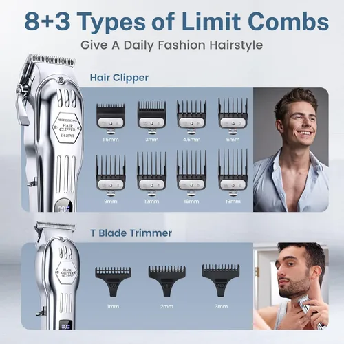 Miniatura 2 de KIKIDO Cortapelos para hombres, juego profesional de recortadores de pelo inalámbricos, recortadora de pelo recargable para nariz, barba, máquina