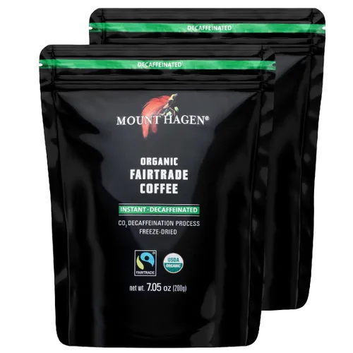 Miniatura 9 de Mount Hagen Tarro + bolsa resellable descafeinado orgánico liofilizado café instantáneo - Paquete combinado Granos arábica de tostado medio