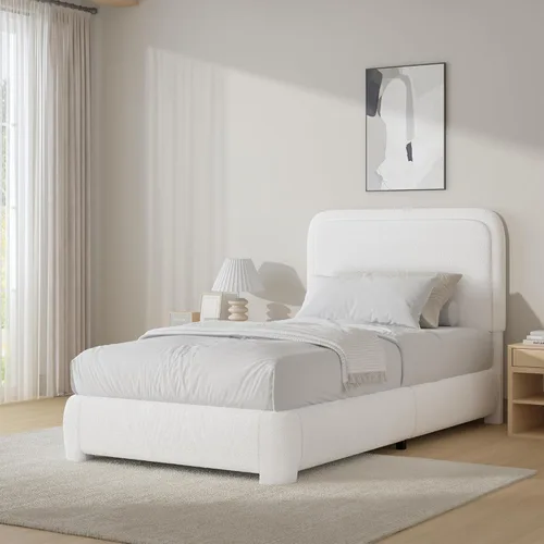 Miniatura 22 de BarnFurin Cloud Boucle - Base de cama de tamaño matrimonial, plataforma tapizada con cabecero, esquinas redondeadas suaves, no requiere somier, Beige