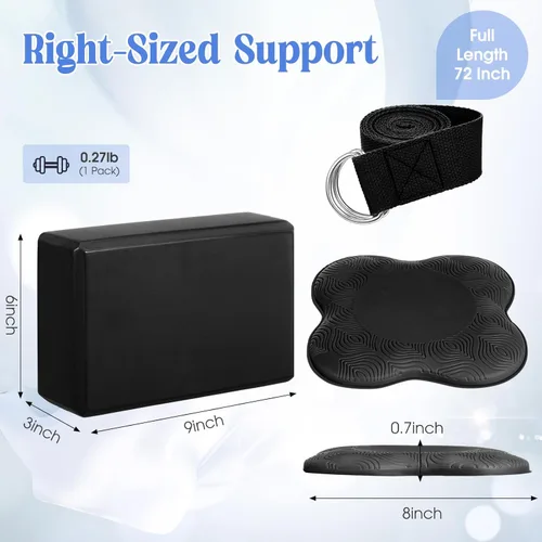 Miniatura 2 de RoundFunny Juego de 5 piezas de bloques de yoga, rodilleras, juego de correas de yoga, bloques de espuma suave de primera calidad, accesorios