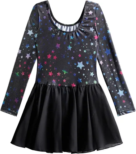 Miniatura 93 de EQSJIU Leotardo de baile de manga larga para niñas, vestido de ballet brillante con copo de nieve, tutú con falda tutú para niñas