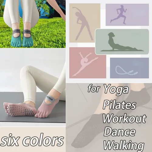 Miniatura 11 de CHUNFO Calcetines de agarre para mujer, calcetines de yoga para pilates, antideslizantes, teñido anudado, coloridos, de algodón, de compresión