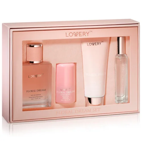 Miniatura 4 de Set de perfume y desodorante 4 en 1 para mujer, 4 piezas de perfume rosa Eau de Parfum - Set de regalo de perfumes para mujer con barra
