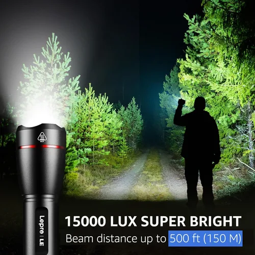 Miniatura 3 de Linterna LED recargable Lepro, LP3000 de alto lúmenes, con zoom, linterna brillante, impermeable, 5 modos de iluminación, linterna de mano pequeña