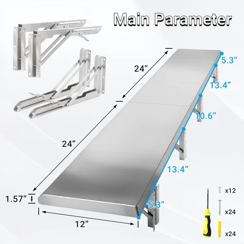 Miniatura 3 de Estante desplegable de 12 x 48 pulgadas, estilo empalmado, estante plegable de acero inoxidable de grado comercial, estantes de concesión plegables