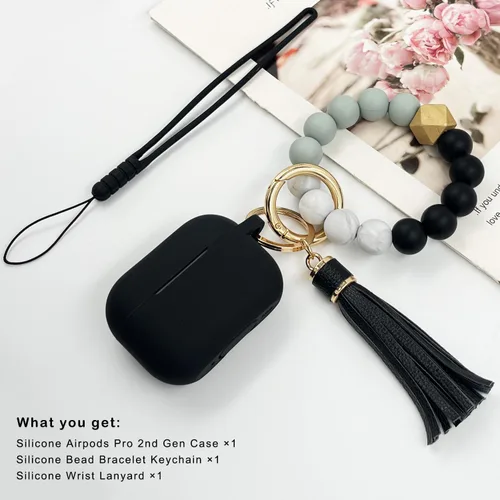 Miniatura 6 de Funda compatible con Airpods Pro de 2ª generación 2022, funda protectora de silicona suave con llavero de pulsera para Apple Airpods Pro 2 funda