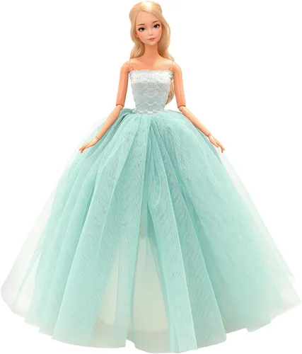 Miniatura 3 de BARWA Vestido de novia azul claro con velo, vestido de princesa para fiesta nocturna, vestido de gala azul claro para muñeca de 29 cm