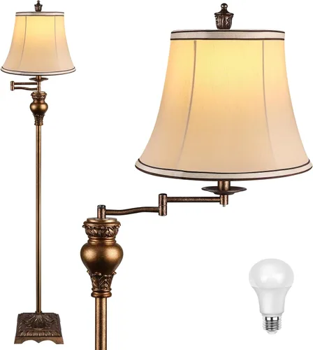 PARTPHONER Lámparas de pie vintage para sala de estar, lámpara de pie tradicional ajustable de 350° con brazo oscilante para dormitorio, lámpara de