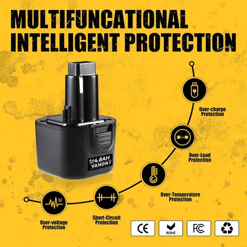 Miniatura 4 de VANON Paquete de 2 baterías de repuesto de 4.8Ah DW9062 para Dewalt 9.6V Ni-MH DW9061 DE9036 DE9061 DE9062 DW926 DW955K compatibles con herramientas