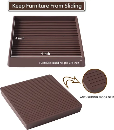Miniatura 6 de Copas cuadradas de goma para muebles de 4 x 4, almohadillas antideslizantes para muebles, tapones de cama con agarre, protegen cualquier suelo