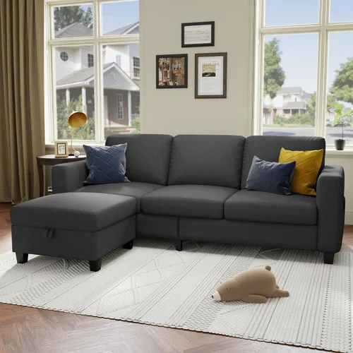 Sofá seccional y sofás para sala de estar, sofá de lino gris oscuro en forma de L de 78 pulgadas, sofás convertibles modulares de 3 plazas aptos