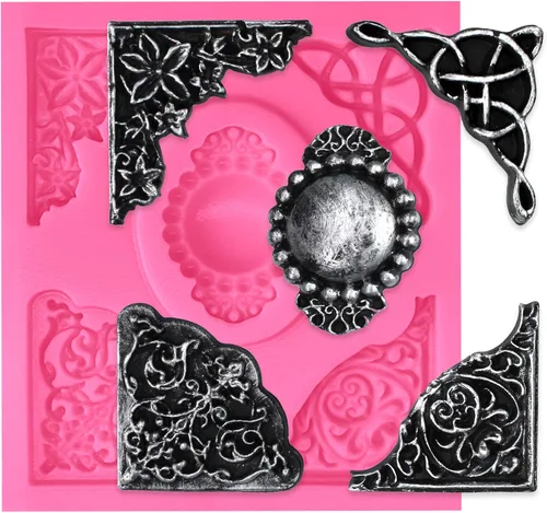 Miniatura 14 de Funshowcase Medallón floral de acanto Flourish Scroll Lace Fondant Moldes de silicona para decoración de pasteles, proyectos de manualidades