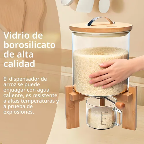 Miniatura 2 de Dispensador de arroz, contenedor de almacenamiento de arroz, contenedor de harina y cereales para organización de cocina y despensa, dispensador