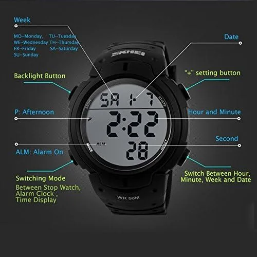 Miniatura 6 de AIMES Unisex Digital Watch with Luminous Display Sport Watches for Men and Women Multiple Functions and Comfortable Design 50m Waterproof Watch