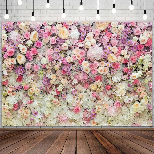 Miniatura 3 de Telón de fondo de flores de primavera de 5 x 3 pies para sesión de fotos de flores rosas y flores, decoración de fiesta de té, telón de fondo