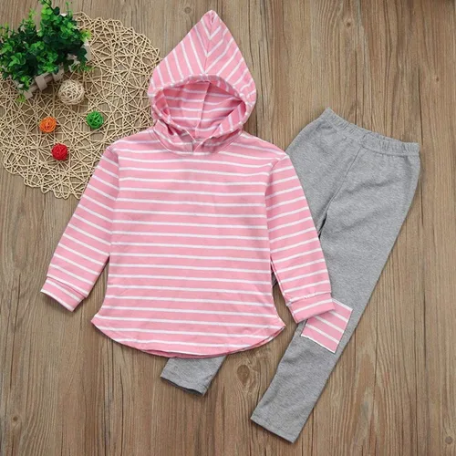 Miniatura 2 de Ritatte Toddler Girl Fall Outfits Striped Hoodie Pants 2PCS Sweatsuit Set Kids Baby Winter Clothes Jogging Suits for 2-6Y
