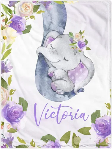 Miniatura 10 de J&SBGFT Manta personalizada para bebé niña, manta de recepción de elefante, regalo personalizado para bebé, esenciales para recién nacidos, 30 x 40