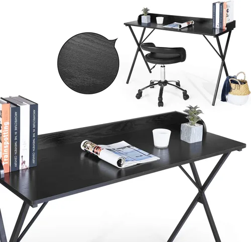 Miniatura 7 de FurnitureR Escritorio de oficina en casa con deflector, escritorio de estudio de computadora de 47.2 pulgadas con patas de metal en forma de X, mesa