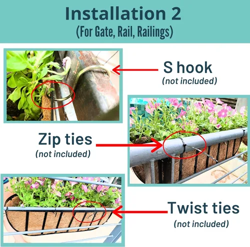 Miniatura 4 de LaLaGreen - Cajas de plantador para barandillas de terraza (61 cm, paquete de 6) Macetas de pared de metal para plantas al aire libre, color negro