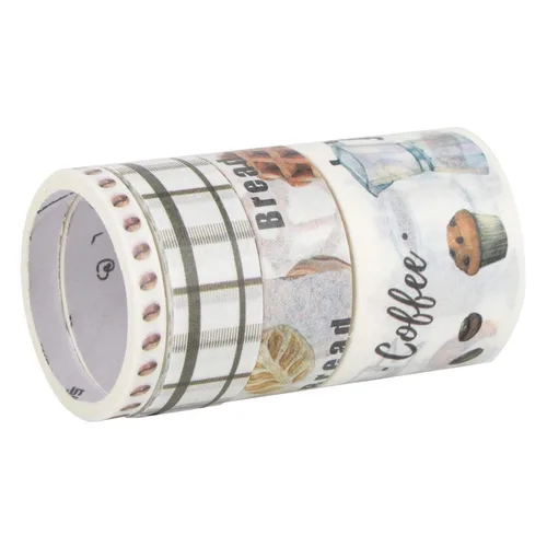 Miniatura 7 de Washi - Juego de 4 cintas adhesivas decorativas para diarios de viñetas, álbumes de recortes, estilo cultural café, cinta Washi para álbumes