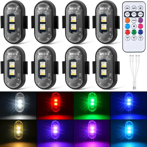 Miniatura 10 de 4 luces estroboscópicas LED inalámbricas con control remoto, 8 colores recargables, luces LED anticolisión, luces de advertencia de emergencia