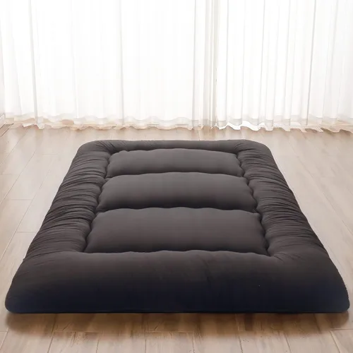 Zelladorra - Colchón japonés de suelo, colchón futón con bolsa de almacenamiento portátil, colchón enrollable grueso de tatami adecuado para Negro